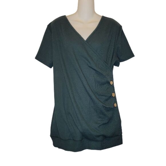 Green Love2Mi Waffle Knit Short Sleeve Faux Wrap Top - NWT - Picture 5 of 10
